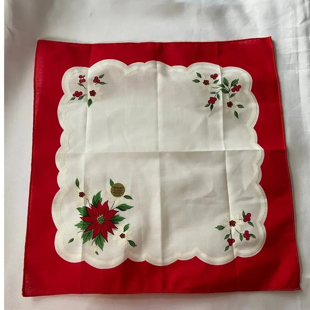 17 x 17 Poinsettia Flower Napkins Set of 3 Fabric Upcycling Holidays Red